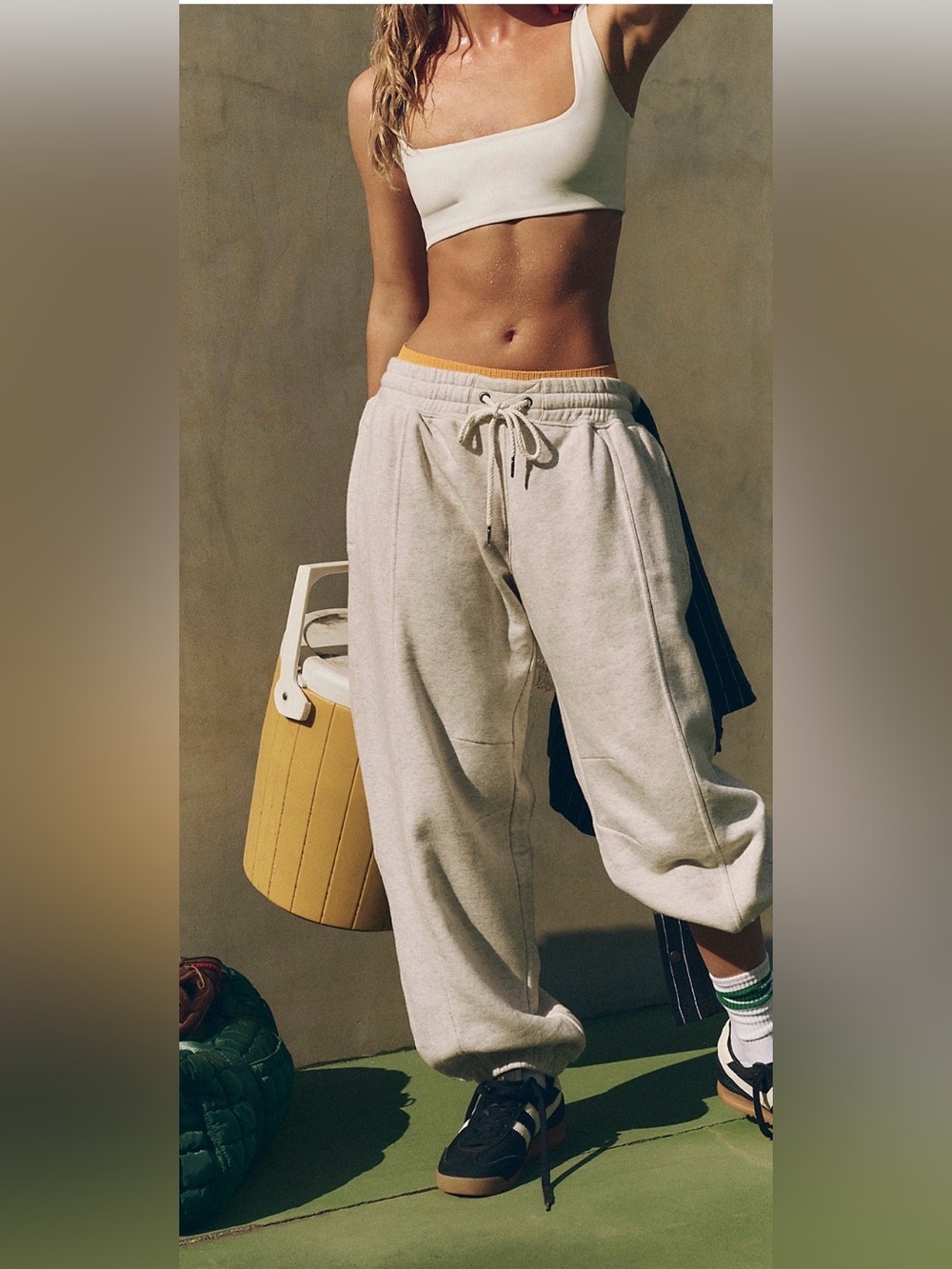 Free People Movement Sprint To The Finish Pants White Heather Gray Medium Jogger